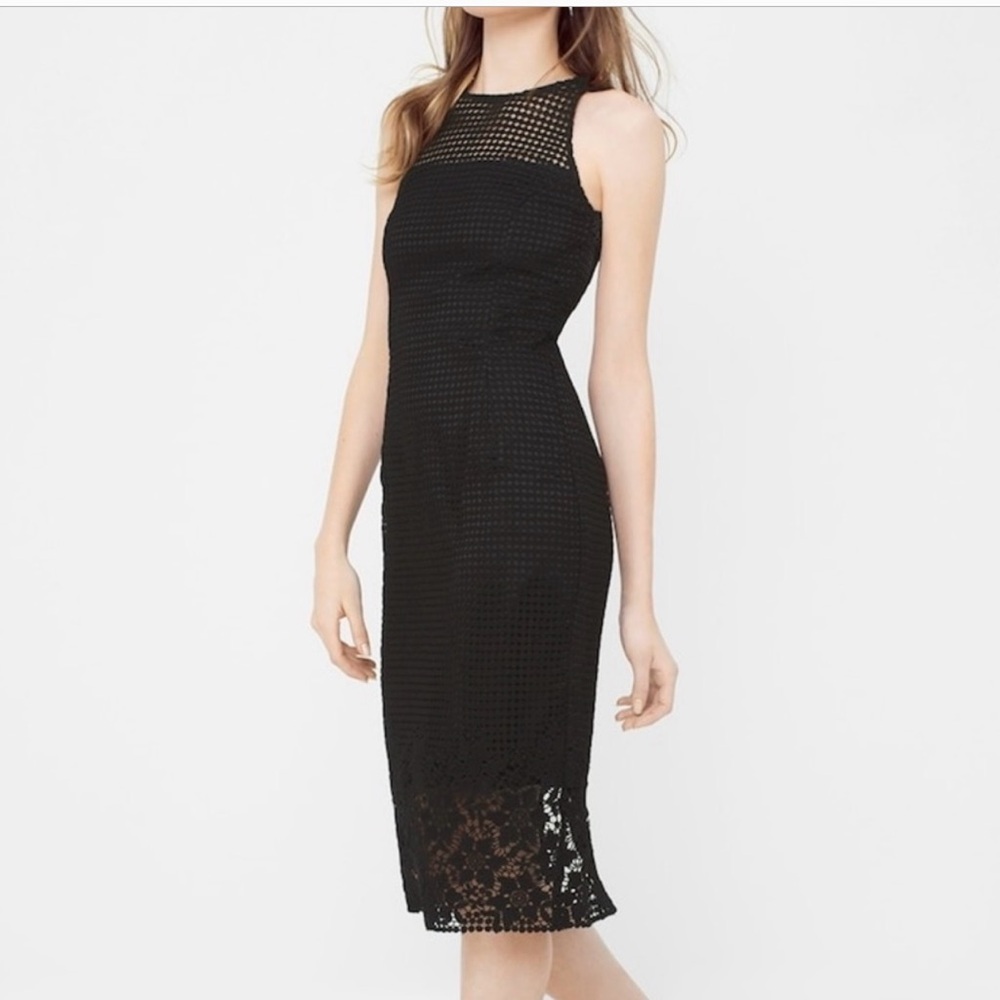 White House Black Market Black Lace Midi Dress